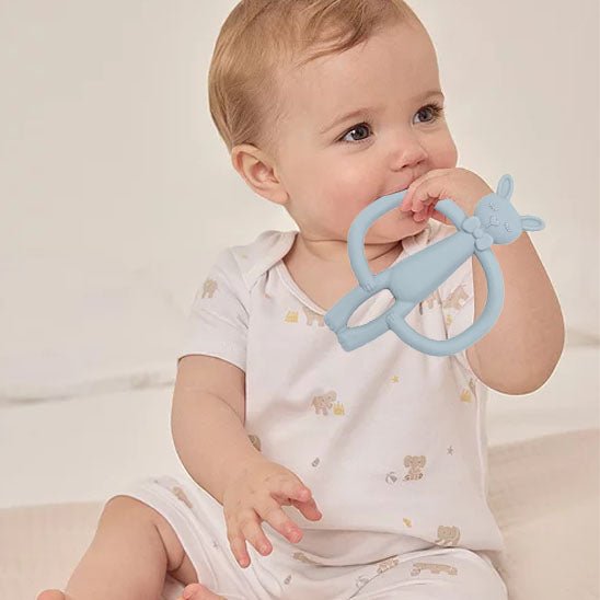 anneau de dentition bébé lapin animé bébé main bleu