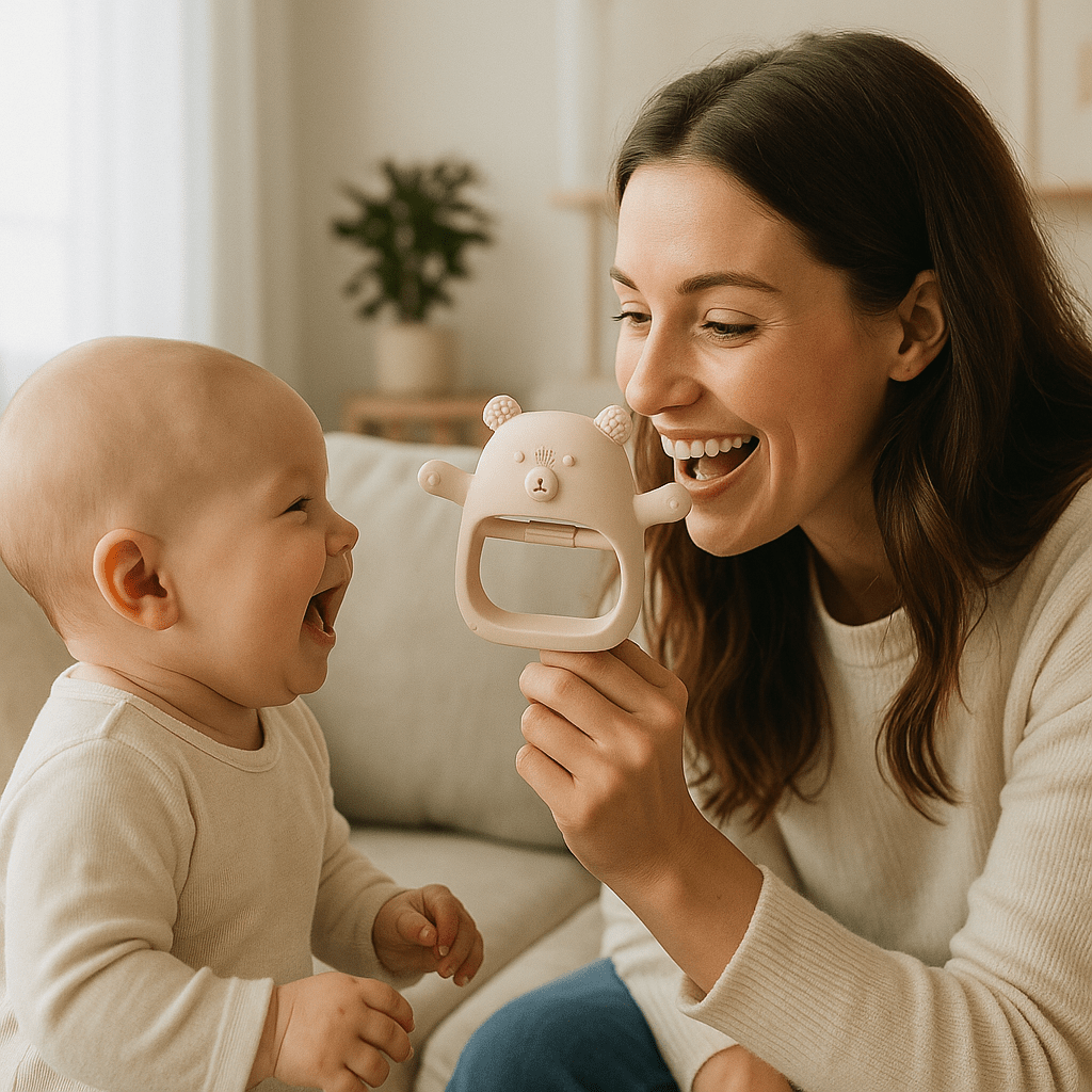 anneau de dentition bébé ours maman beige