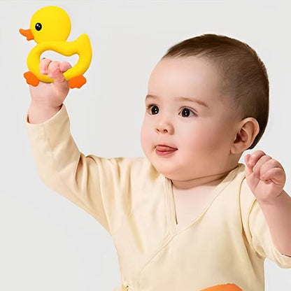 Anneau de dentition petit canard jaune main levée