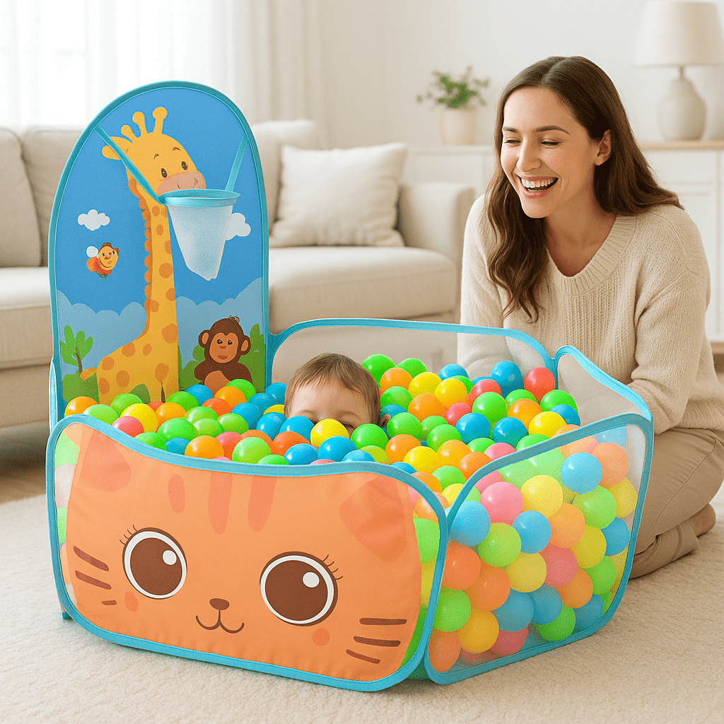 Piscine a balle Girafe bébé caché