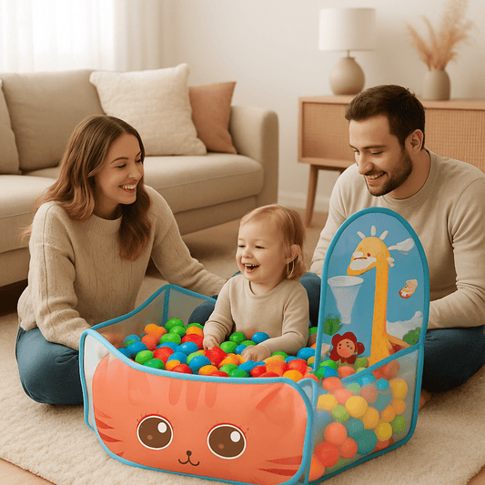 Piscine a balle Girafe famille dans salon