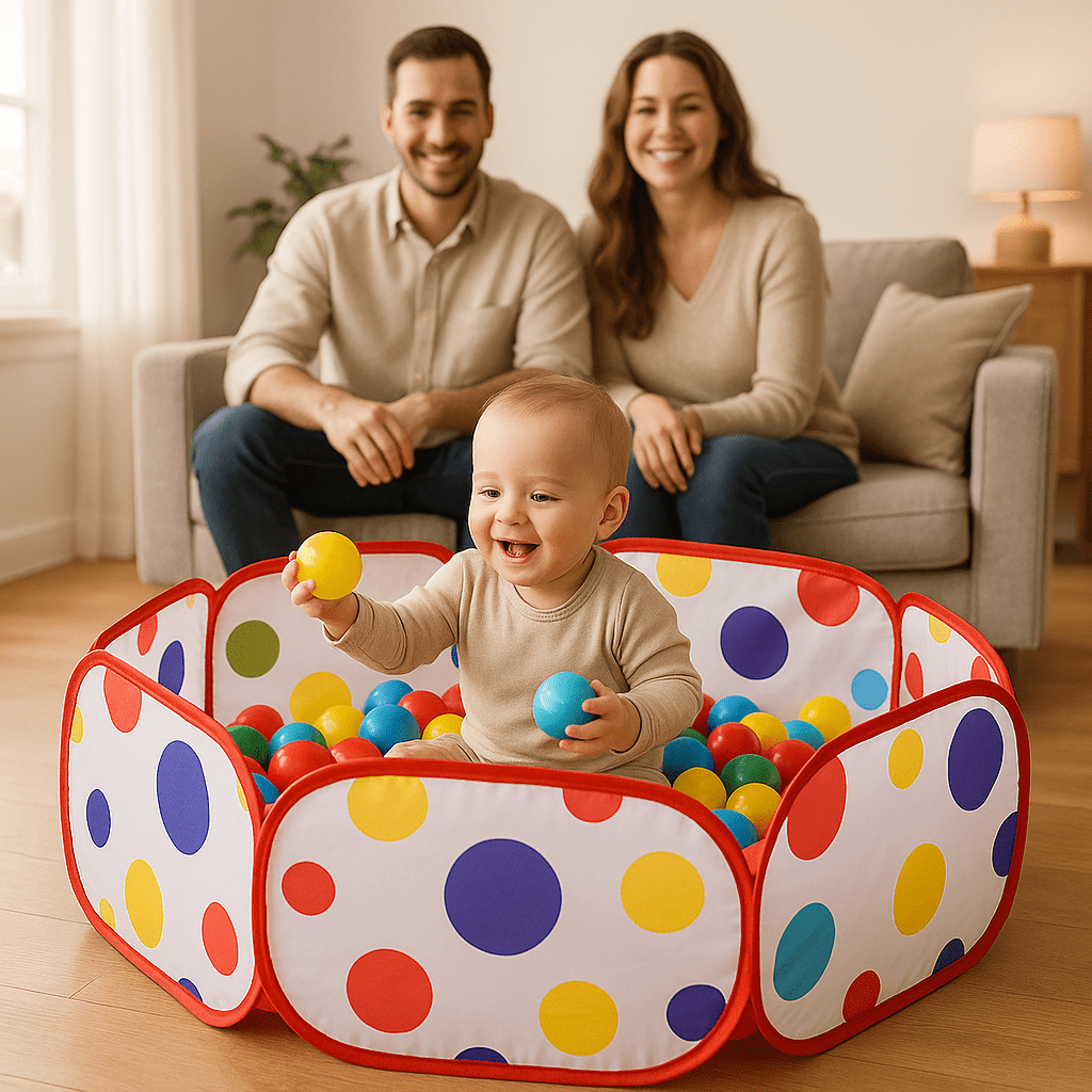 Piscine a balle Hexagone à pois parents dans salon