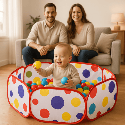 Piscine a balle Hexagone à pois parents dans salon