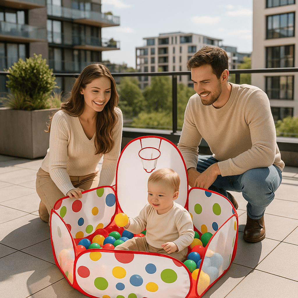 Piscine à balle Pois et panier terrasse urbaine