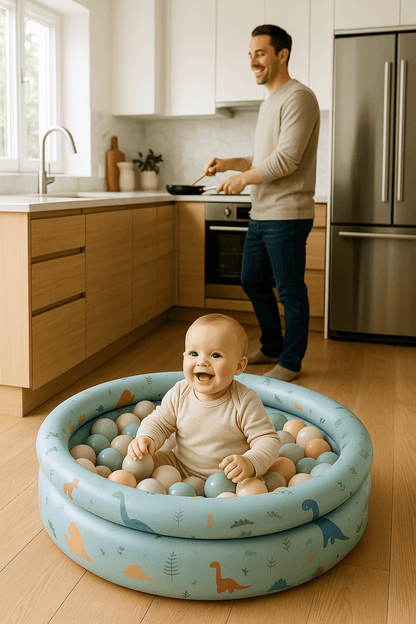 Piscine a balle Rayures vintage papa bébé cuisine
